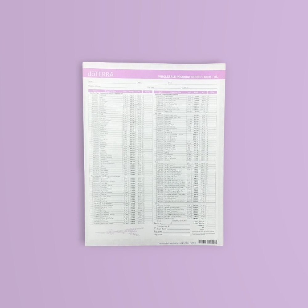 Doterra Wholesale product order form 2014 7 Sheets